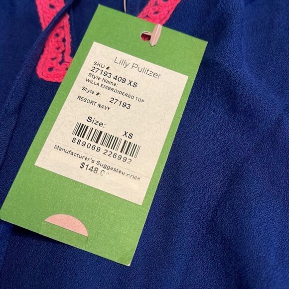 NWT Lilly Pulitzer Willa Embroidered Top Resort Navy - Picture 4 of 4